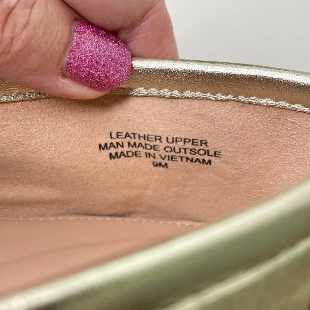 Talbots Audrey Metallic Gold Nappa Square Toe Loafer Flats Size 9M‎